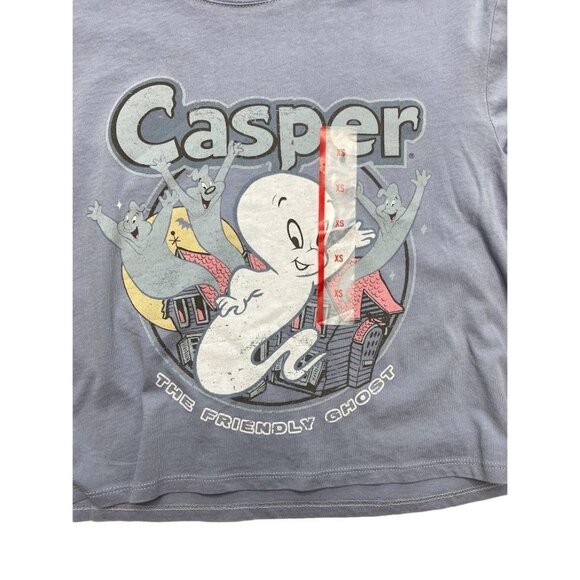 Casper Graphic Shirt Top Juniors' XS Blue Short-Sleeve‎ Crop Friendly Ghost NEW - Picture 6 of 10